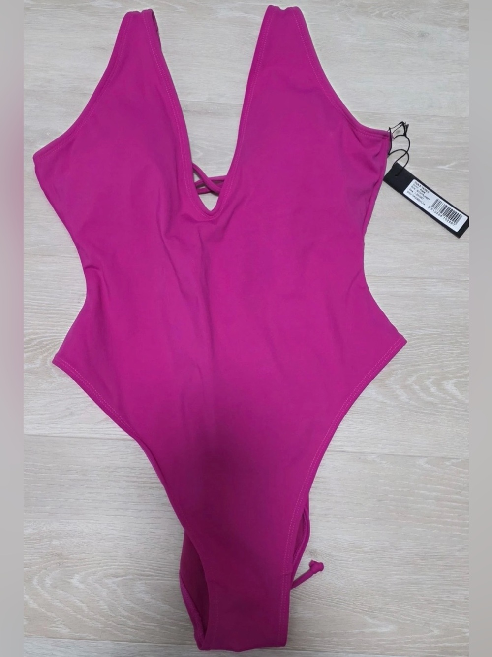 TA3 Pink Hi Cut Plungey One Piece Swimsuit Lace Up L Short NWT Corset